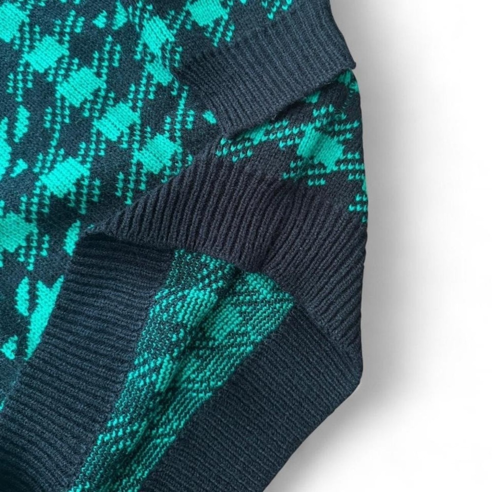 Vintage 90s Y2K Retro Hudsons Bay Green Black Houndstooth Knit Pullover Sweater - Picture 4 of 5